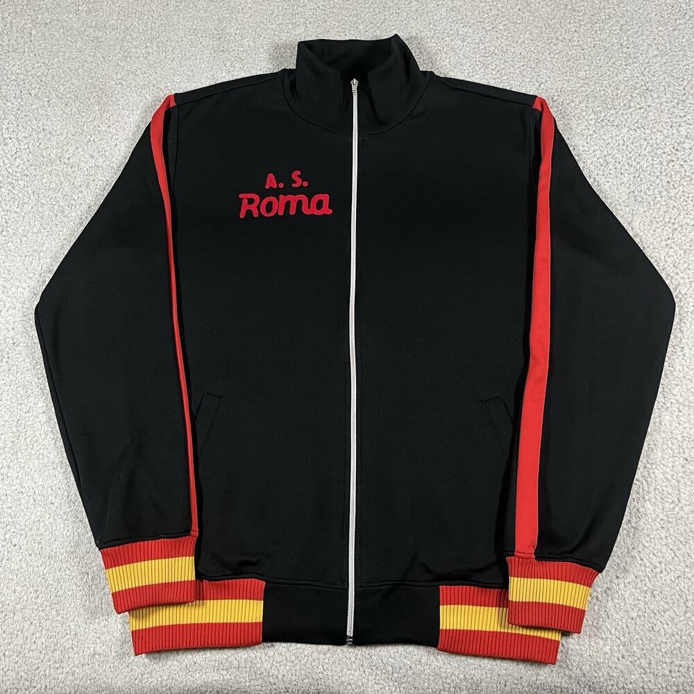 AS Roma Jacket Mens XL Black Soccer Football Full Zip Track Long Sleeve